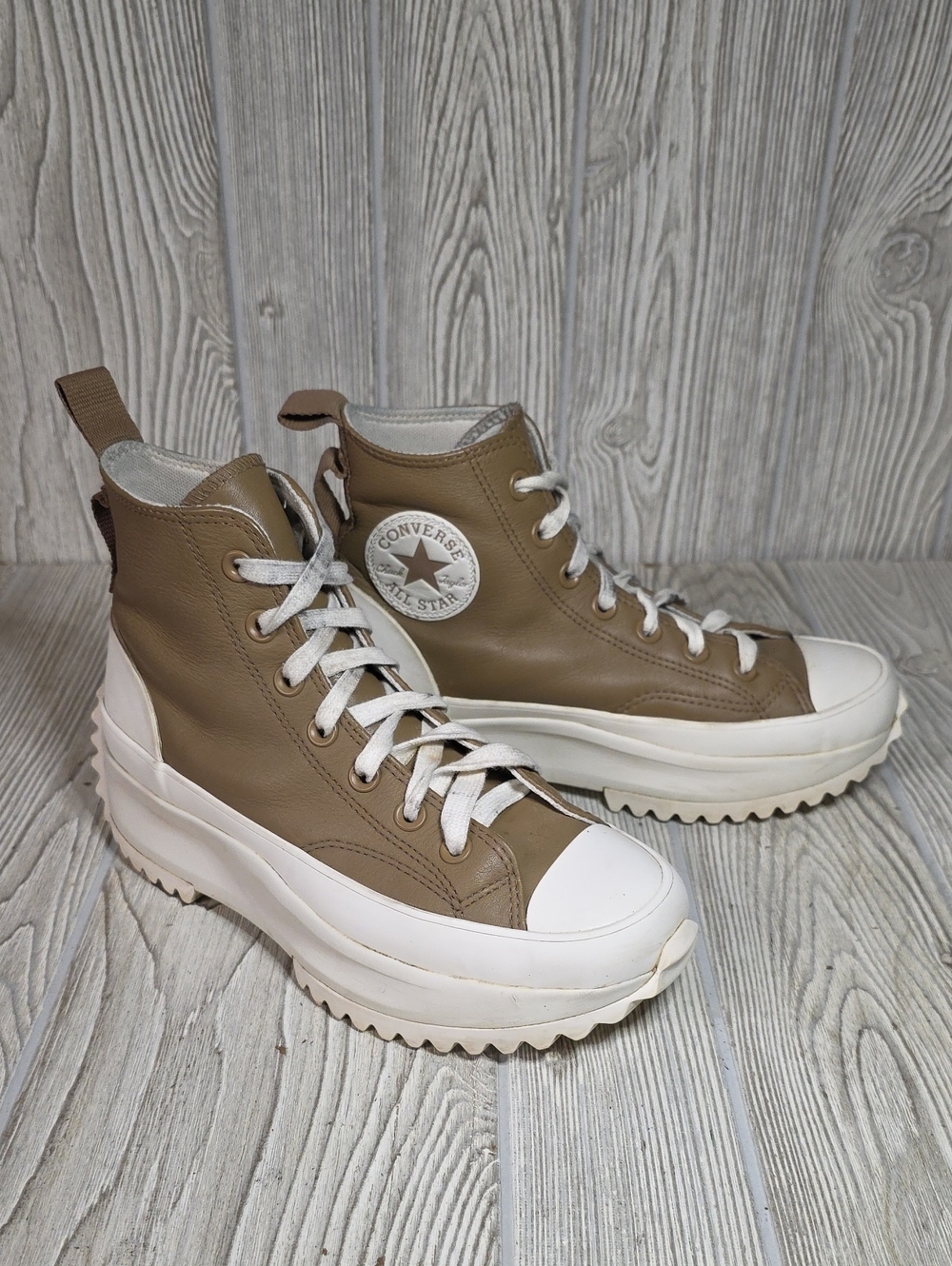 Converse Run Star Hike Brown Leather Chunky Platform Sneakers Womens 7 Mens 5.5